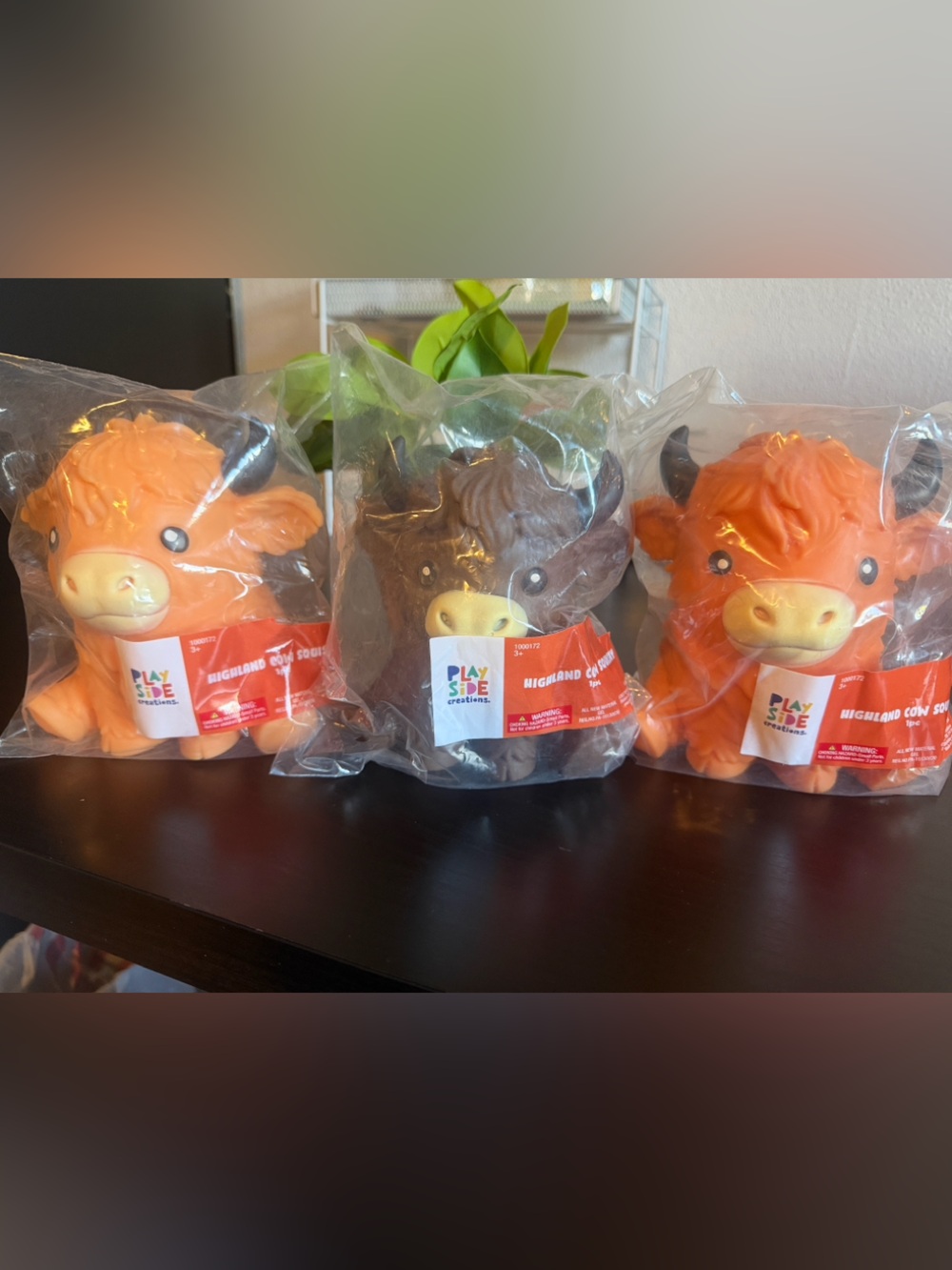PlaySide Highland Cow Squeaky Toy - Orange cream & brown set of 3 three